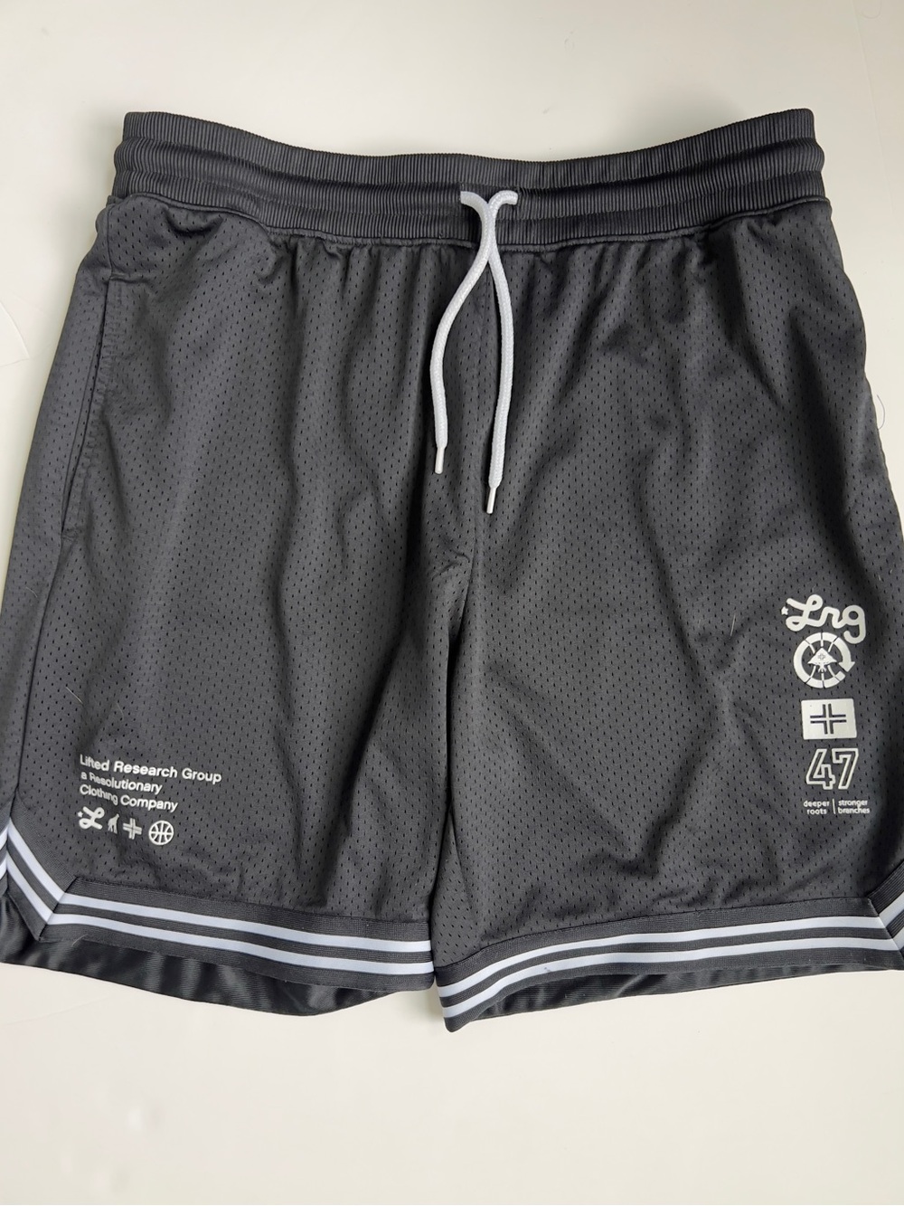 LRG Men’s Black Athletic Mesh Shorts with White Accents - Picture 2 of 5
